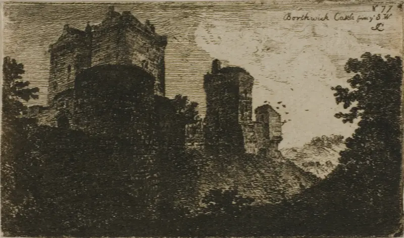 Borthwick Castle from the Southwest Wall Art by John Clerk of Eldin - High-Resolution Digital Print