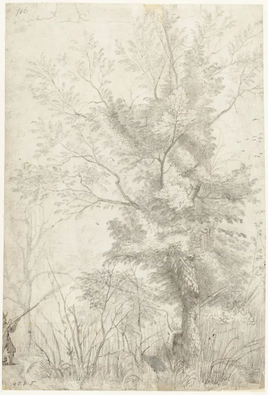 Bos van de Villa Madama buiten Rome, met een schietende jager Wall Art by Unknown - High-Resolution Digital Print