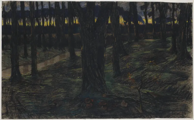 Bosgezicht bij zonsondergang Wall Art by Maurits van der Valk - High-Resolution Digital Print