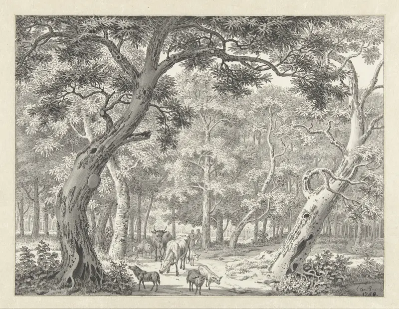 Bosgezicht met vee op een pad Wall Art by Joannes de Bosch - High-Resolution Digital Print