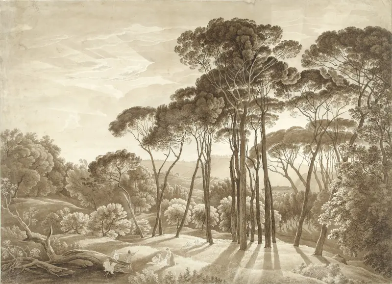 Boslandschap in de omgeving van Rome met ondergaande zon Wall Art by Hendrik Voogd - High-Resolution Digital Print