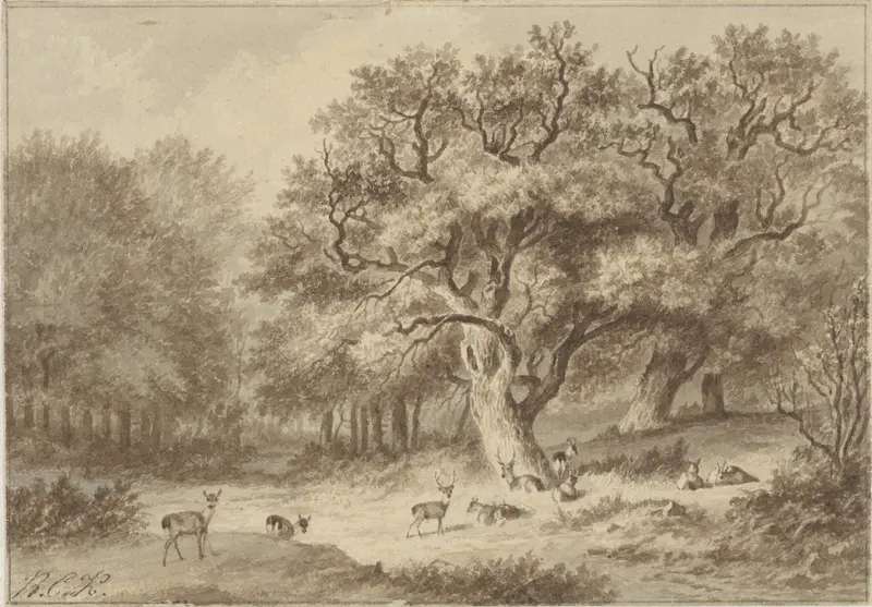 Boslandschap met herten Wall Art by Barend Cornelis Koekkoek - High-Resolution Digital Print