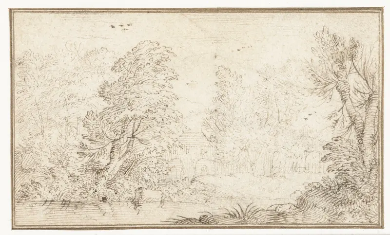 Boslandschap met huis aan rivier Wall Art by Albert Flamen - High-Resolution Digital Print