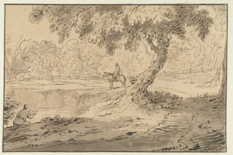 Boslandschap met ruiter en tekenaar Wall Art by Govert Flinck - High-Resolution Digital Print