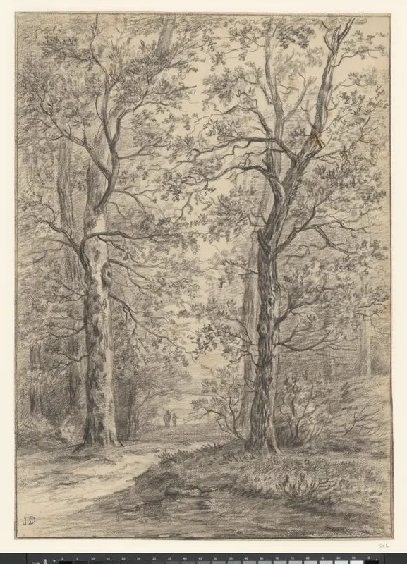 Boslandschap met twee figuren in de verte Wall Art by Unknown - High-Resolution Digital Print