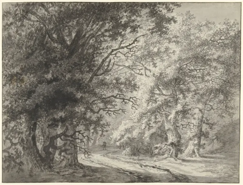 Boslandschap met zandweg en reiziger Wall Art by anonymous - High-Resolution Digital Print