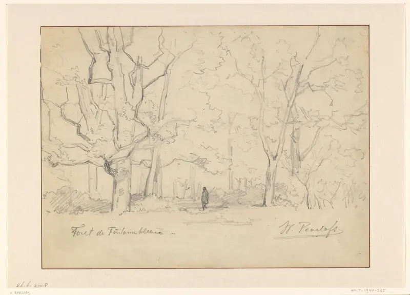 Boslandschap te Fontainebleau met wandelaar Wall Art by Willem Roelofs (I) - High-Resolution Digital Print