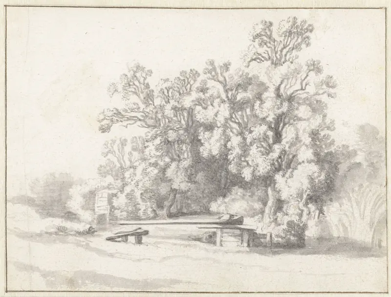 Bosrand met een draaibrug over een sloot Wall Art by Unknown - High-Resolution Digital Print