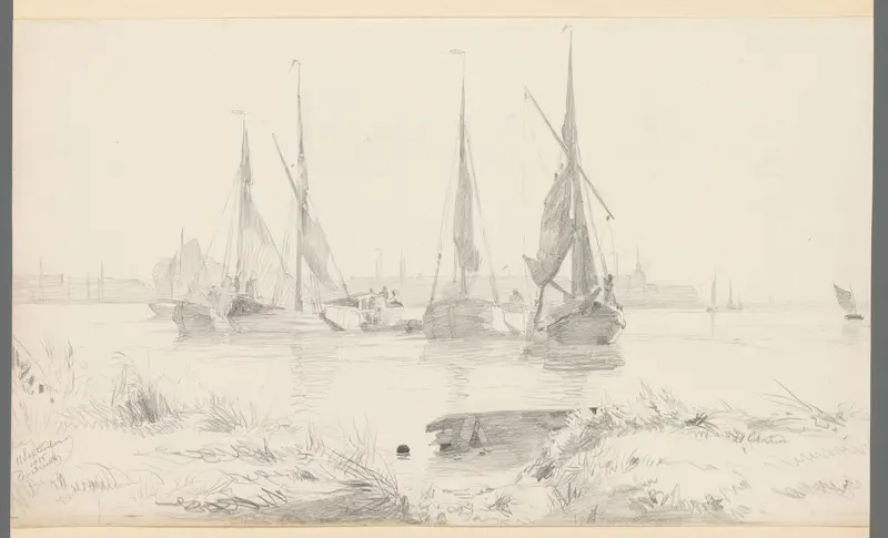 Boten op het water te Dordrecht Wall Art by Willem Anthonie van Deventer - High-Resolution Digital Print