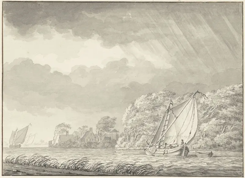 Boten op water met naderend onweer Wall Art by Johann Goll van Frankenstein (I) - High-Resolution Digital Print