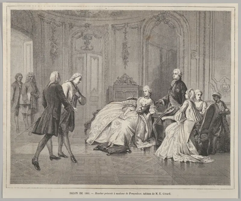 Boucher présenté à Madame de Pompadour (Boucher presented to Madame de Pompadour), from "Le Monde Illustré" Wall Art by Henry Linton - High-Resolution Digital Print