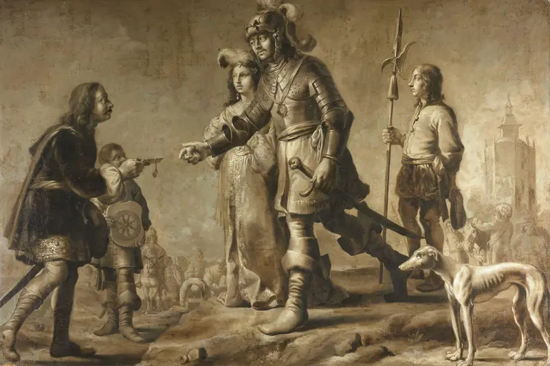 Boudewijn van Heusden (830-870) and his Wife Sophia Receiving Homage from the Legate of King Edmund, c. 1626 Wall Art by Unknown - High-Resolution Digital Print