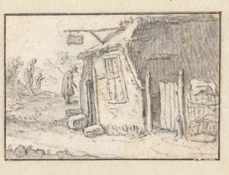 Bouwvallig huis met uithangbord Wall Art by Herman Saftleven - High-Resolution Digital Print