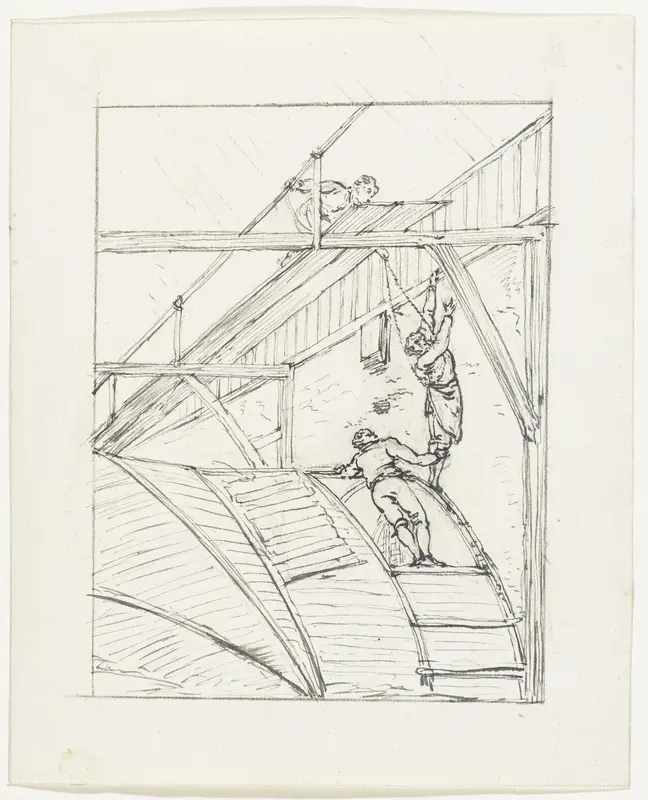 Bouwwerkzaamheden in een vliering Wall Art by Pieter Bartholomeusz. Barbiers - High-Resolution Digital Print