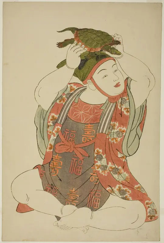 Boy as Jurojin, from an untitled series of children as the Seven Gods of Good Fortune Wall Art by Kitao Shigemasa - High-Resolution Digital Print