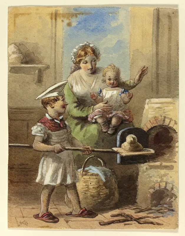 Boy Baking Bread Wall Art by Hablot Knight Browne - High-Resolution Digital Print