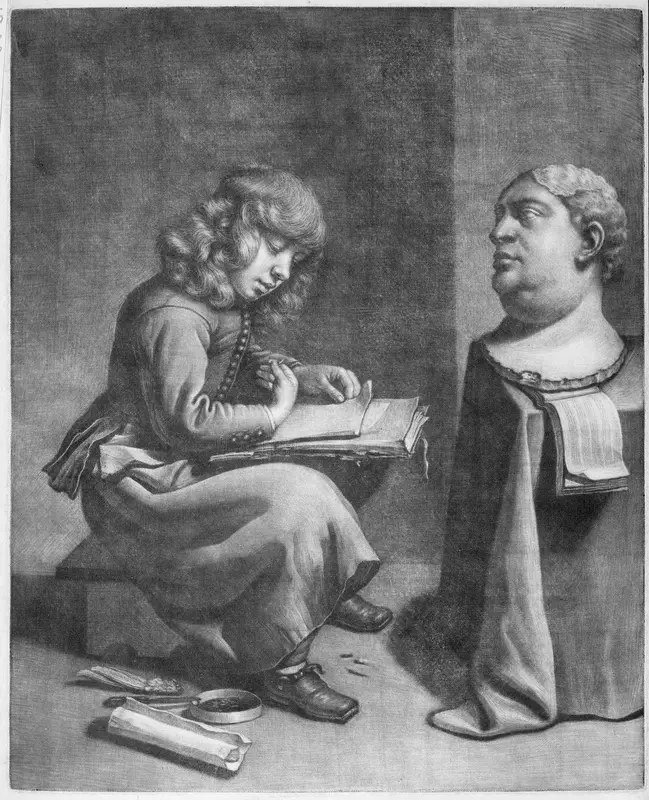 Boy Drawing a Bust of the Roman Emperor Vitellius Wall Art by Wallerant Vaillant - High-Resolution Digital Print