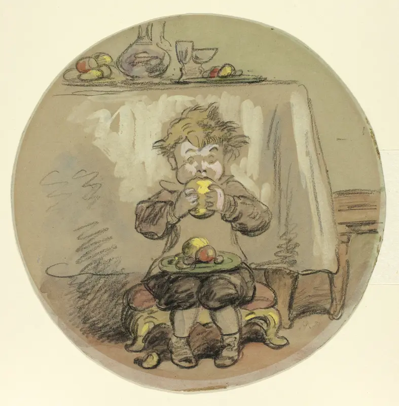Boy Eating Fruit Wall Art by Hablot Knight Browne - High-Resolution Digital Print