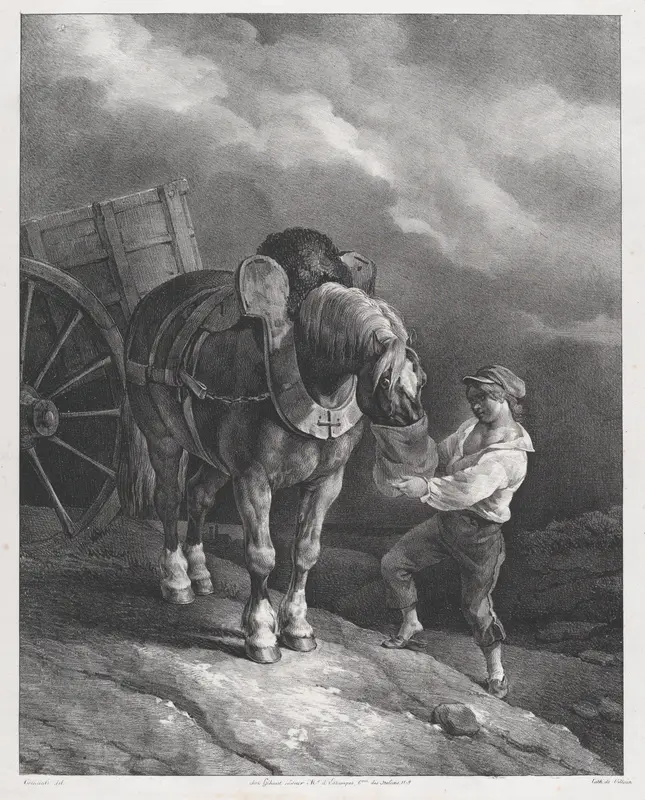 Boy Feeding a Cart Horse from a Nose Bag Wall Art by Théodore Géricault - High-Resolution Digital Print