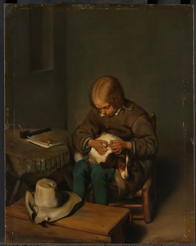Boy Fleaing a Dog Wall Art by Unknown - High-Resolution Digital Print