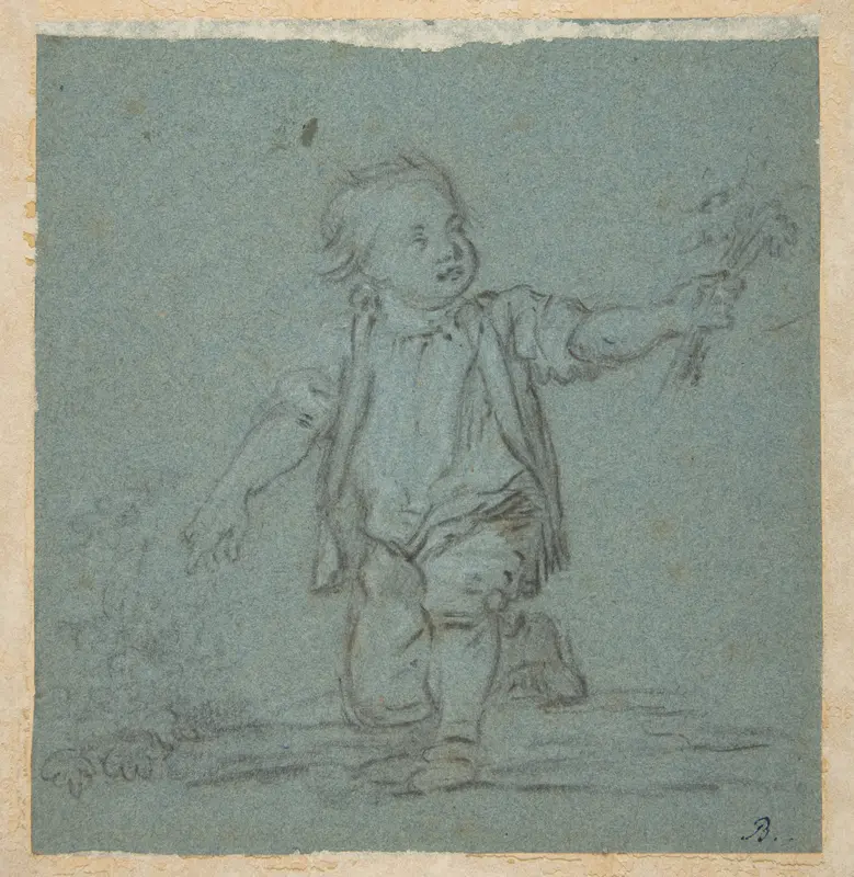 Boy Holding Flowers Wall Art by Anonymous, French, 18th century - High-Resolution Digital Print