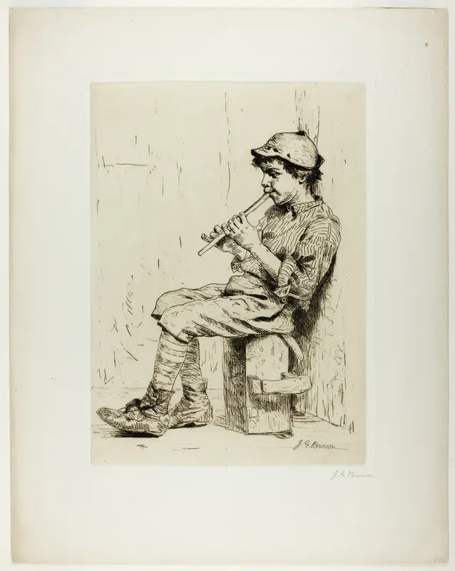 Boy Playing a Flute Wall Art by John George Brown - High-Resolution Digital Print