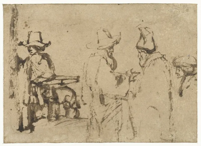 Boy with a Dog, Two Men Talking and a Profile Head of a Man Wall Art by Unknown - High-Resolution Digital Print