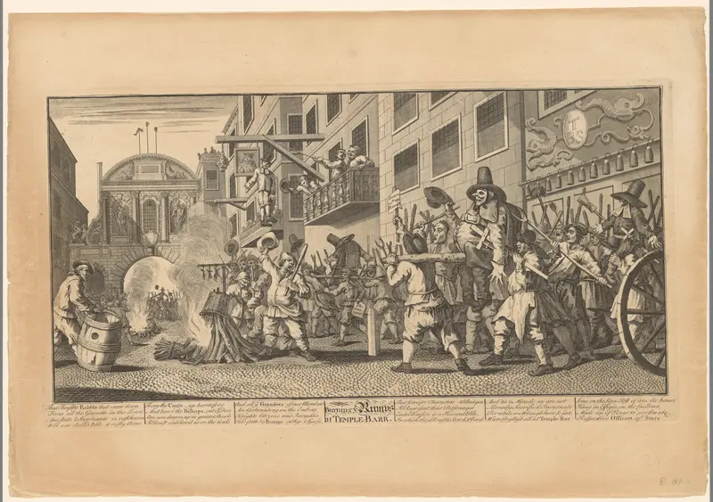 Boze menigte met beeltenis van Hudibras nabij de Temple Bar in Londen Wall Art by Samuel Butler - High-Resolution Digital Print