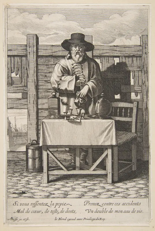 Brandy or Cure Seller, plate 3 from "Cries of Paris" (Les Cris de Paris) Wall Art by Abraham Bosse - High-Resolution Digital Print