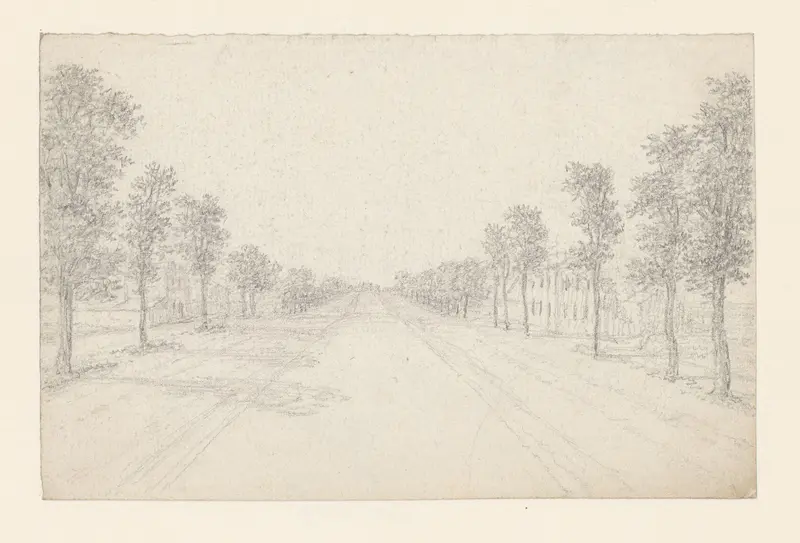 Brede landweg met jonge bomen beplant Wall Art by Georges Michel - High-Resolution Digital Print