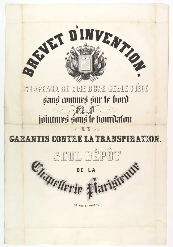 Brevet d'Invention, Chapeaux de soie d'une seule pièce... Wall Art by Anonymous, French, 19th century - High-Resolution Digital Print