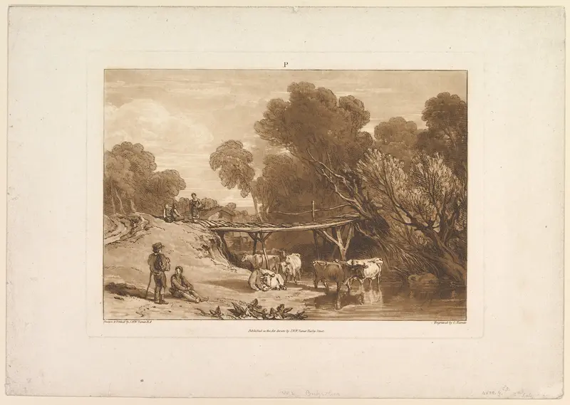 Bridge and Cows, part I, plate 2 from "Liber Studiorum" Wall Art by Joseph Mallord William Turner - High-Resolution Digital Print