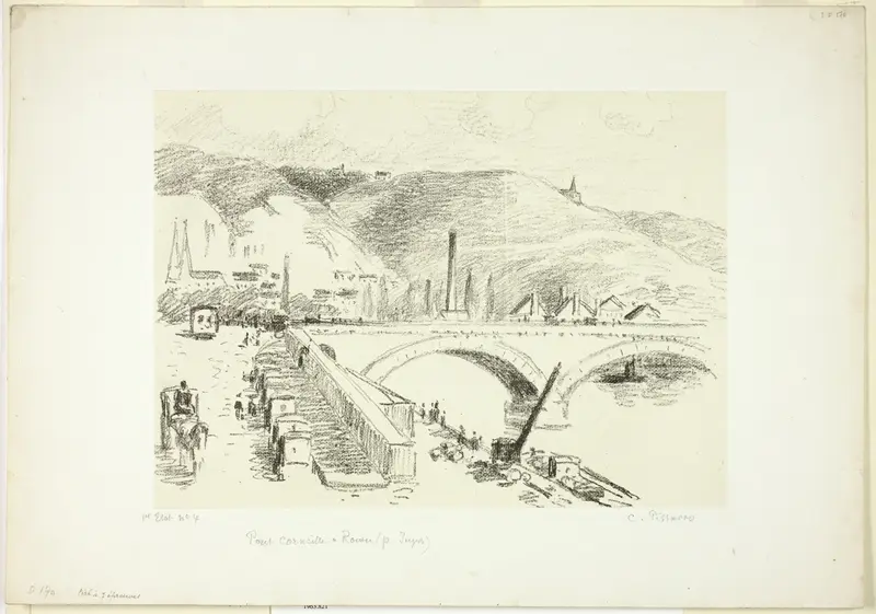 Bridge in Rouen: Pont Corneille Wall Art by Camille Pissarro - High-Resolution Digital Print