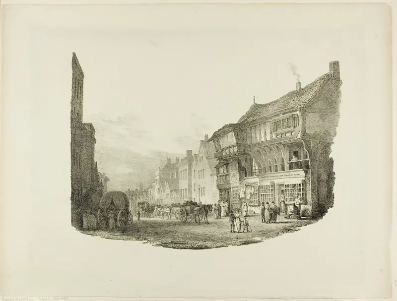 Bridge Street, Chester, from Lithographic Impressions of Sketches From Nature Wall Art by Charles Joseph Hullmandel - High-Resolution Digital Print