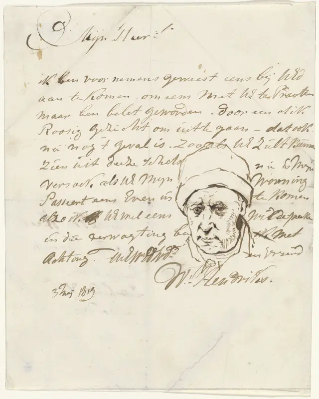 Brief aan dhr. Brenk, met zelfportret van Wybrand Hendriks Wall Art by Wybrand Hendriks - High-Resolution Digital Print