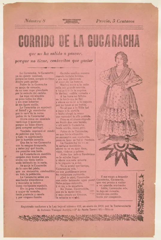Broadsheet relating to a ballad about camp life hardships for women, woman wearing a dress with her hands on her hips Wall Art by José Guadalupe Posada - High-Resolution Digital Print