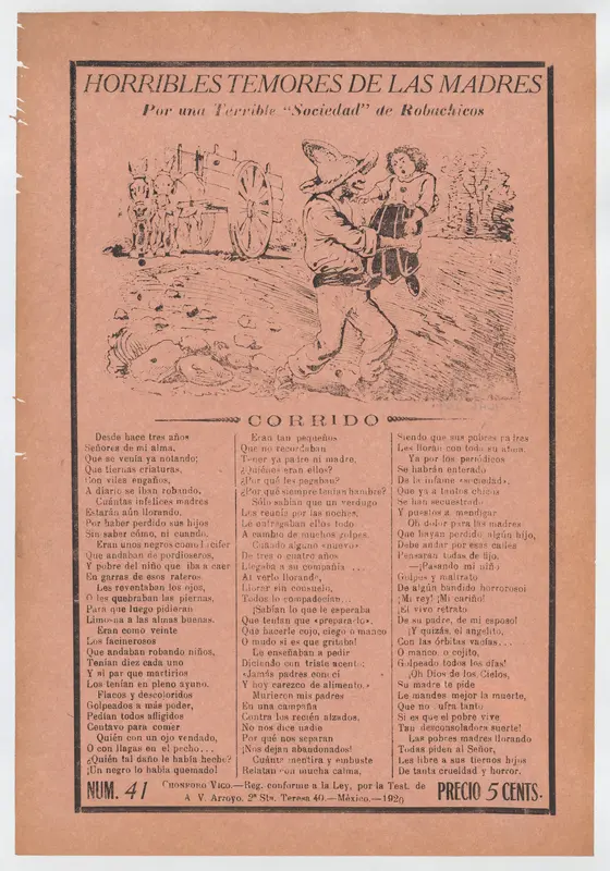 Broadsheet relating to a fear of kidnappers, a kidnapper grabbing a child in a field while a horse carriage waits in the background Wall Art by José Guadalupe Posada - High-Resolution Digital Print