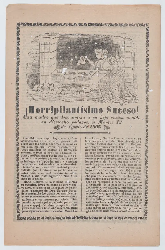 Broadsheet relating to a news story about a young mother who dismembered her newborn, a woman discovering the scene of the crime Wall Art by José Guadalupe Posada - High-Resolution Digital Print