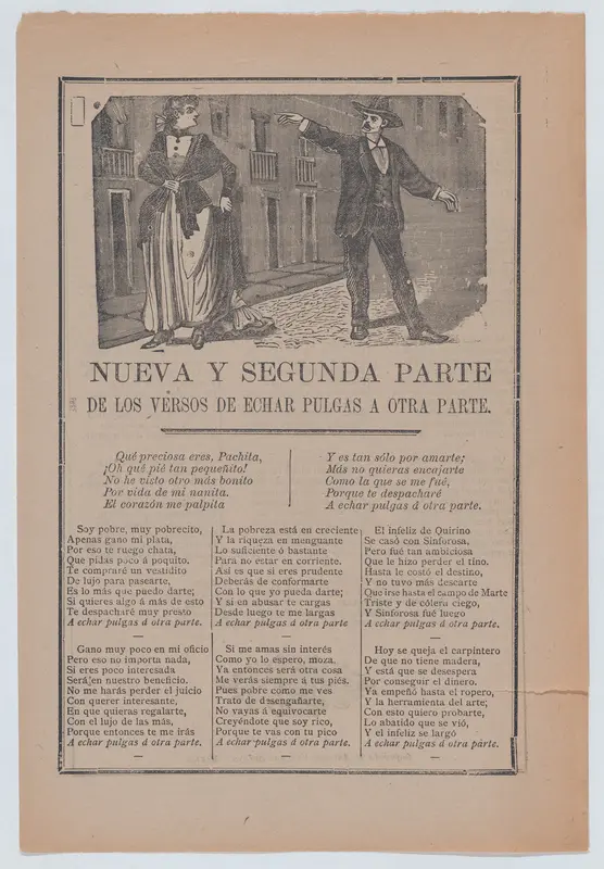 Broadsheet relating to a poor man who is in love with a wealthy woman but cannot provide for her, couple arguing on the street Wall Art by José Guadalupe Posada - High-Resolution Digital Print