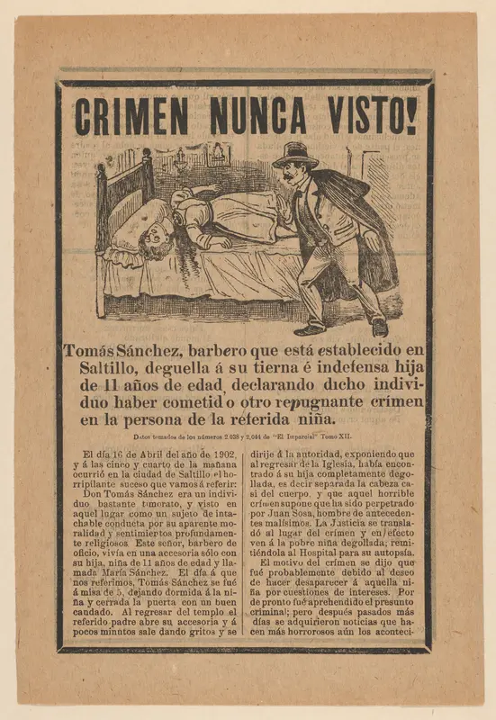 Broadsheet relating to a young girl who was beheaded in April 16, 1902 Wall Art by José Guadalupe Posada - High-Resolution Digital Print