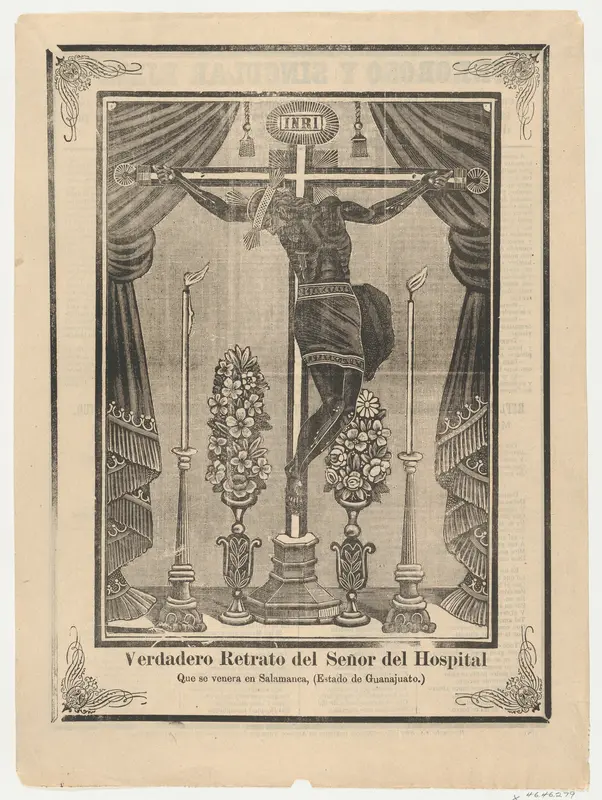 Broadsheet relating to Our Lord of the Hospital (Salamanca, Guanajuato) on a crucifix on an altar Wall Art by Anonymous - High-Resolution Digital Print