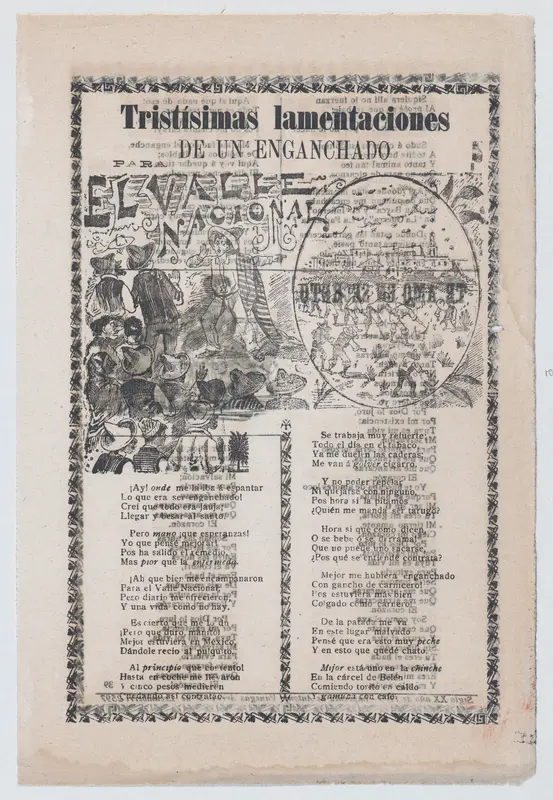 Broadsheet relating to people being tricked into working in tobacco fields, a man warning a crowd about harsh labor conditions Wall Art by José Guadalupe Posada - High-Resolution Digital Print