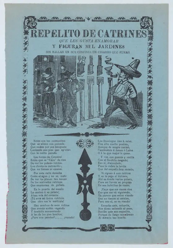 Broadsheet relating to womanizers who are standing on a corner looking up at a woman on a balcony Wall Art by José Guadalupe Posada - High-Resolution Digital Print
