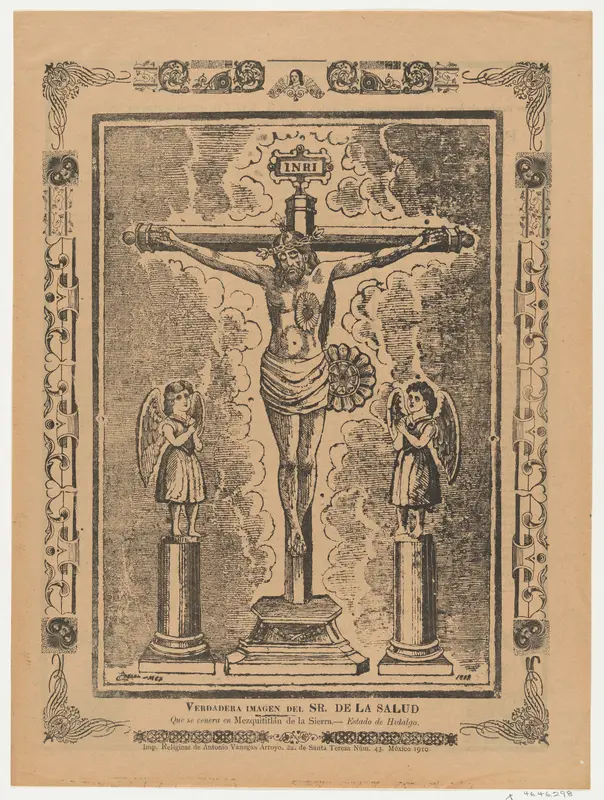Broadsheet with Christ in the cross flanked by two angels Wall Art by Anonymous - High-Resolution Digital Print