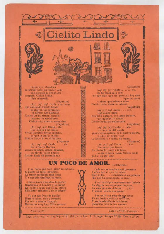 Broadsheet with love songs, a man playing an instrument and singing outside his lovers' window Wall Art by José Guadalupe Posada - High-Resolution Digital Print