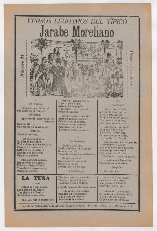 Broadsheet with songs for a Mexican courtship dance called the 'Jarabe Moreliano', a crowd of people and muscians Wall Art by José Guadalupe Posada - High-Resolution Digital Print
