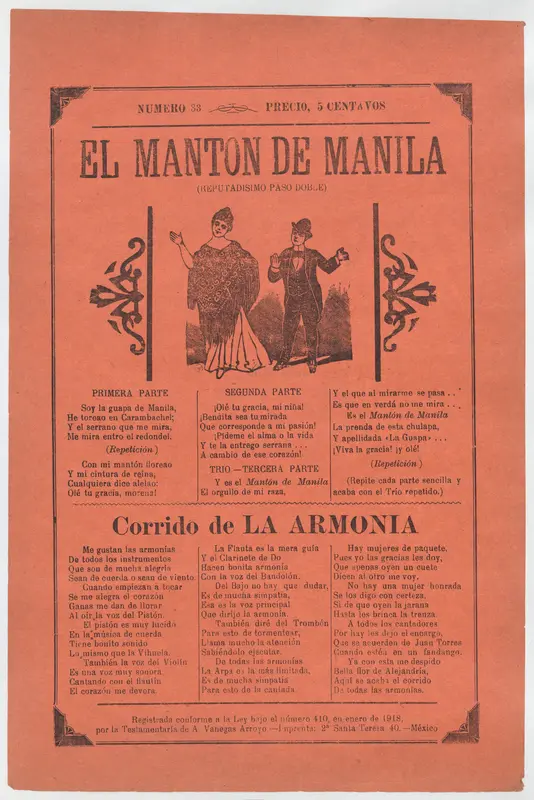 Broadsheet with songs for a two-step dance, a couple dancing Wall Art by José Guadalupe Posada - High-Resolution Digital Print