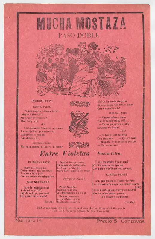Broadsheet with songs for a two-step dance (paso doble), a man and woman talking while elegantly dressed couples dance in the background Wall Art by José Guadalupe Posada - High-Resolution Digital Print