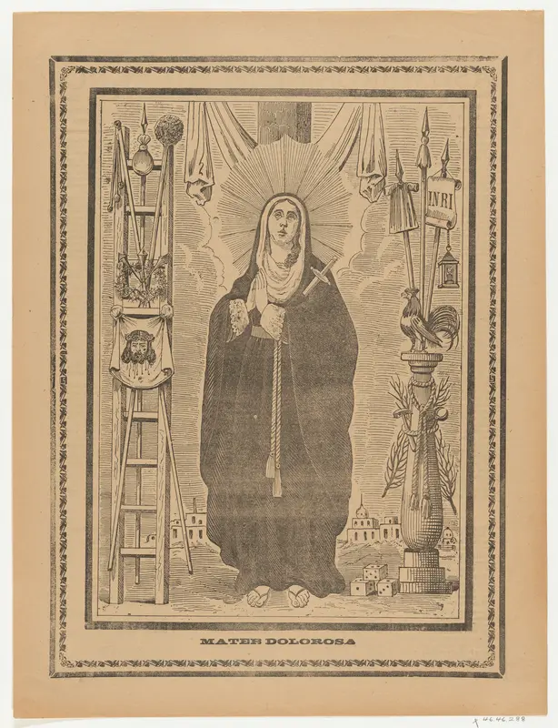 Broadsheet with the Virgin of Sorrows, flanked by instruments on the Passion Wall Art by Anonymous - High-Resolution Digital Print
