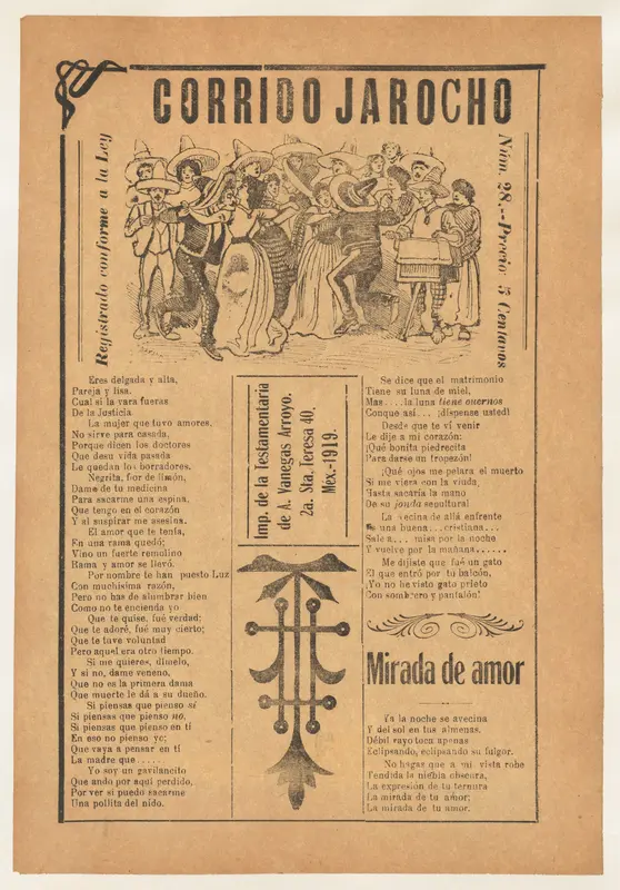 Broadsheet with two love ballads (corridos), many couples dancing Wall Art by José Guadalupe Posada - High-Resolution Digital Print